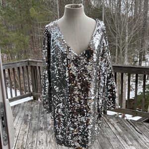 Michael Simon New York Silver Sequin Top mini dress vintage Y2K made Hong Kong